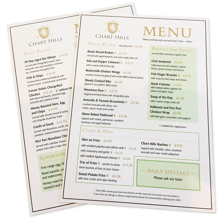 Restaurant menu